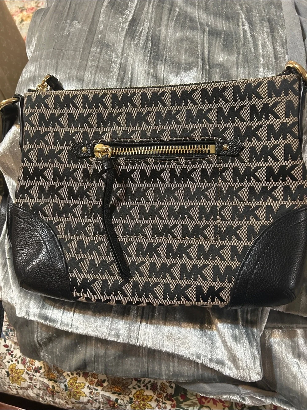 Michael Kors Khaki and Black Logo Crossbody Bag